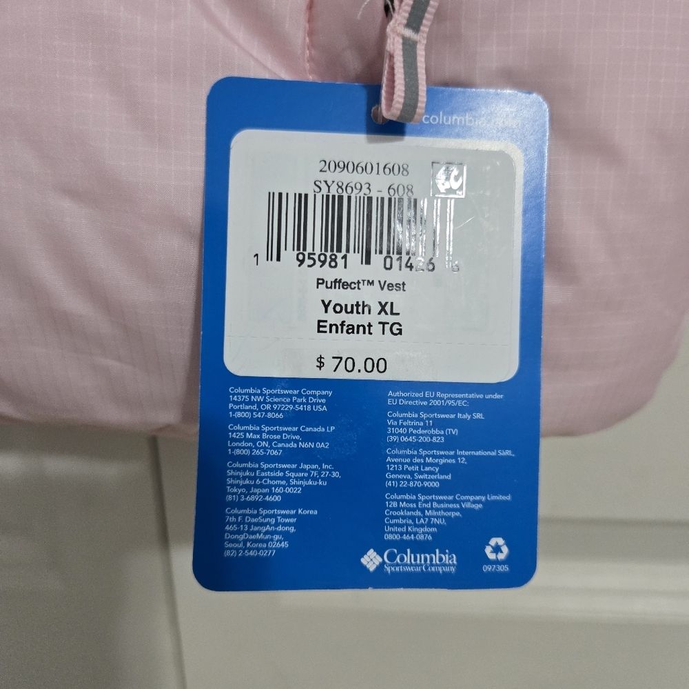 NWT Columbia Youth Puffect Puffer Vest (LIGHT PINK) - Picture 6 of 6